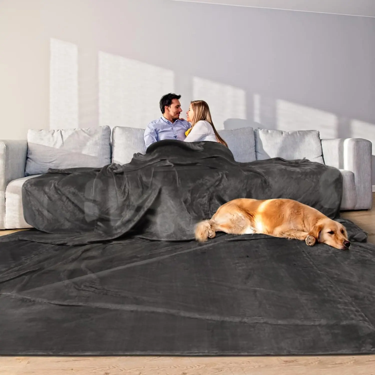 Dark Grey Oversized Soft Blanket, 120x120 In (10'x10') Extra Large Family-Fit Home Supply, Ideal for Bed, Travel Use