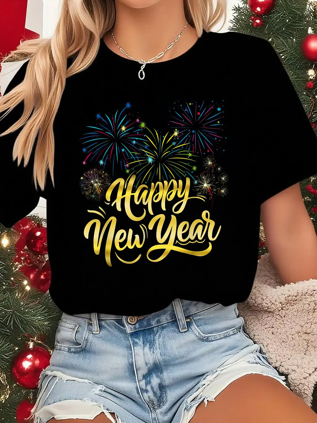 100% cotton women New Year Eve Party Supplies NYE 2026 Happy New Year Matching T-Shirt Print Round Neck Short Sleeve Streetwear Fashion Breathable Soft Unisex Designer Clothes For Women Casual Clothes