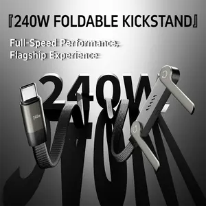 Basemo 240W Super Fast Charging Cable with Stand for iPhone Samsung Type-C Compatible Gaming Office Car Travel Black Cellphone Smartphone Mount Lightning