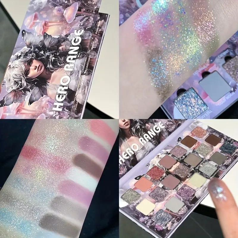 HERORANGE Anime Flower Fairy 21-Color Pressed Powder Eyeshadow Palette - Gluten-Free, Hypoallergenic, Beginner-Friendly, Shimmer, Matte, Metallic, No Fallout, Long-Lasting, Easy Removal, Ethereal Eyes for Adults, Night Out, Christmas Gift, Bling Effect, C
