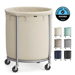 SONGMICS Laundry Basket with Wheels, Rolling Laundry Hamper, Round Laundry Cart with Steel Frame and Removable Bag ,Organiser SONGMICS Laundry Basket with Wheels, Rolling Laundry Hamper, Round Laundry Cart with Steel Frame and Removable Bag ,Organiser