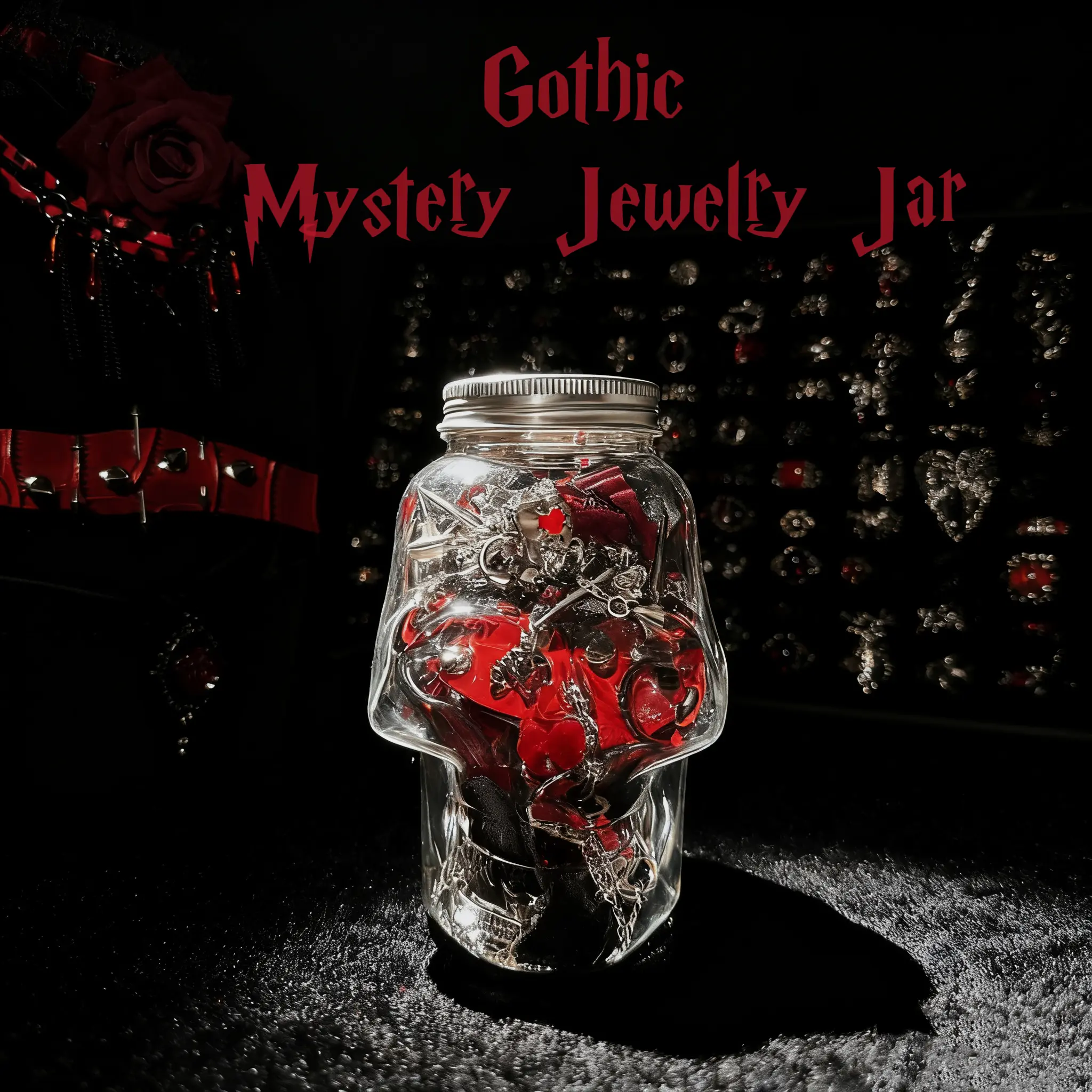 Jollyhit Gothic Mystery Jewelry Jar – 30PCS Costume Jewelry Red & Black Special gothic Collection Set, Spooky Elegant Style Surprise unique birthday Party Gift for Women & Girls Organizer occult accessory summerwins