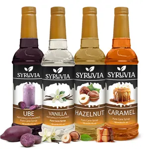 Syruvia Cafe Collection, Variety Pack – Ube, Vanilla, Hazelnut & Caramel Flavored Syrup – Perfect for Coffee, Mochas, Iced Drinks & Desserts – 25.4 Fl oz Bottles (4 Pack)