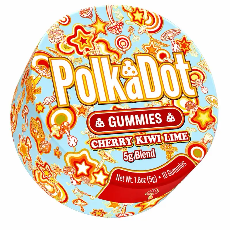 Polkadot Cherry Kiwi Limeade Gummies, 10 Count, High Potency Plant-Based Mushroom Gummies, Soft Chewy Gummies, 100% Organic Ingredients, High-Quality Formula, Freshness-Sealed, Secure Reusable Metal Tin, Travel-Friendly Packaging, Proudly Made in USA