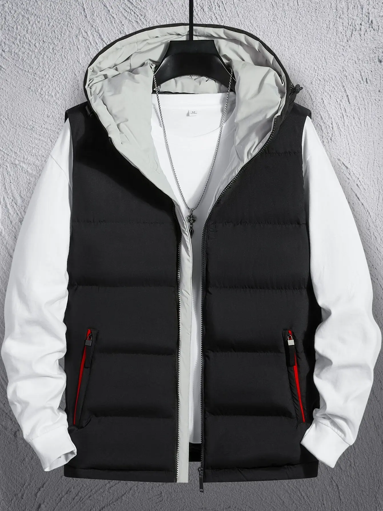 Men's Solid Casual Cotton Vest with Hood - Warm Zip-Up with Zippered Pockets, an Easy Layer for Sports Days and Outdoors, Cold Proof, Pull-On, Simple, Easy To Wear, Hooded Cotton Vest