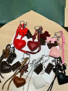 Pu Leather Heart+Simulated Chocolate And Acrylic Bow Design Is Sweet, Exquisite, With Multiple Colors For Different Bags, Small Embellishments, New Year's Gifts, Charms For Bags, Bag Pendant, Bag Charm, Keychain