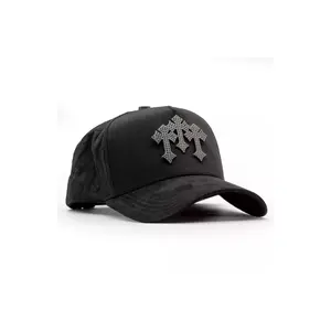 Barbas Hats Chrome I Blackout Premium Streetwear Snapback – Black Adjustable Unisex Hat for Men & Women Featuring Triple Black Cross Embellishments, Curved Brim, Breathable Mesh Panels, and Bold All-Black Urban Fashion Style