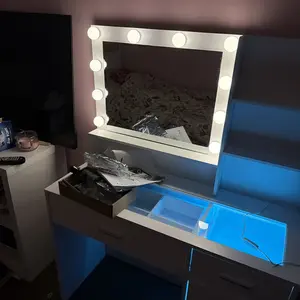 CollaredEagle LED Lighted Makeup Vanity with Mirror & Storage Drawers for Bathroom & Bedroom White Finish with Charging Station & Adjustable Lighting