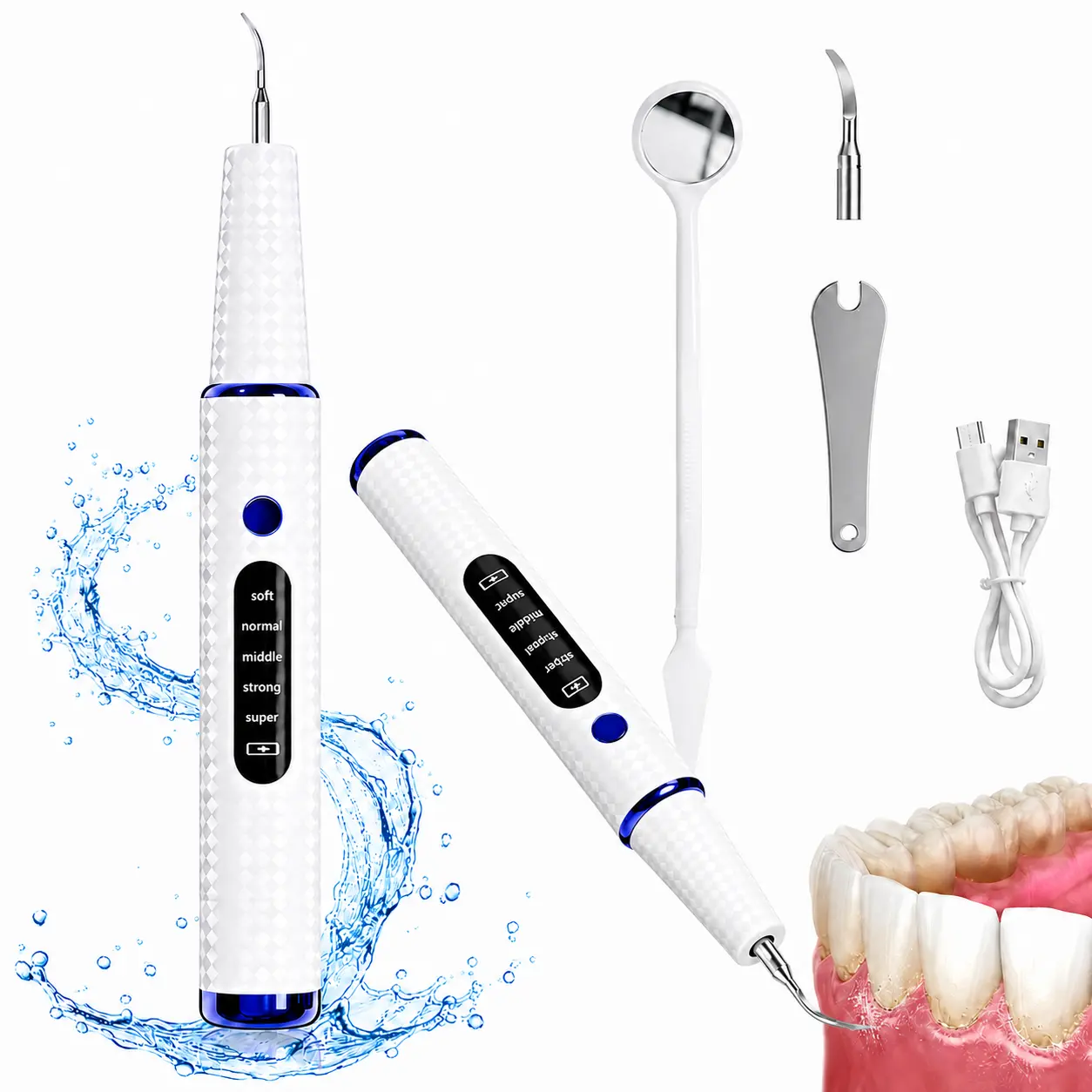 Oral Plaque Remover Kit Set, Teeth Cleaning Appliance with LED Light, 5 Adjustable Modes, 1 Replaceable Head and 1 USB Cable