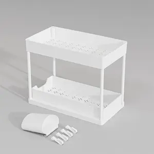 2 Pack Under Sink Organizers and Storage, 2-Tier Sliding Cabinet Basket Organizer with Hooks, Multi-Purpose Under Sink Organizers and Storage for Bathroom Kitchen