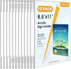MaxGear 12-Pack 8.5x11 Wall-Mount Clear Acrylic Sign Holders with Double-Sided Tape, Plexiglass Document Flyer Frame for Office, Home, Retail