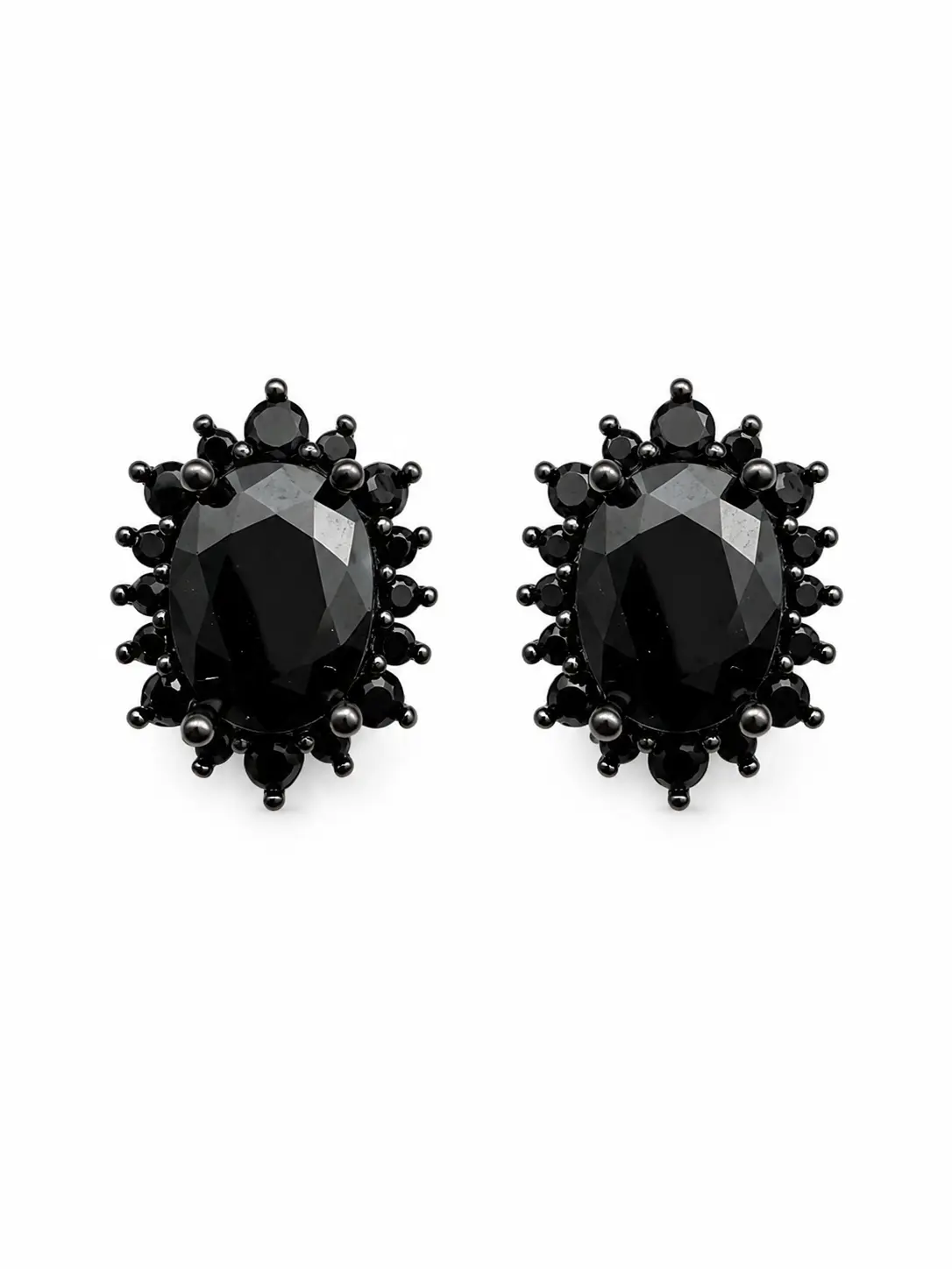 Black Oval CZ Halo Stud Earrings | 316L Stainless Steel