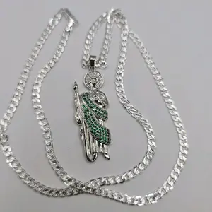 SAINT JUDE  (Medium) pendant RELIGIOUS necklace Cuban link style  SILVER-PLATED