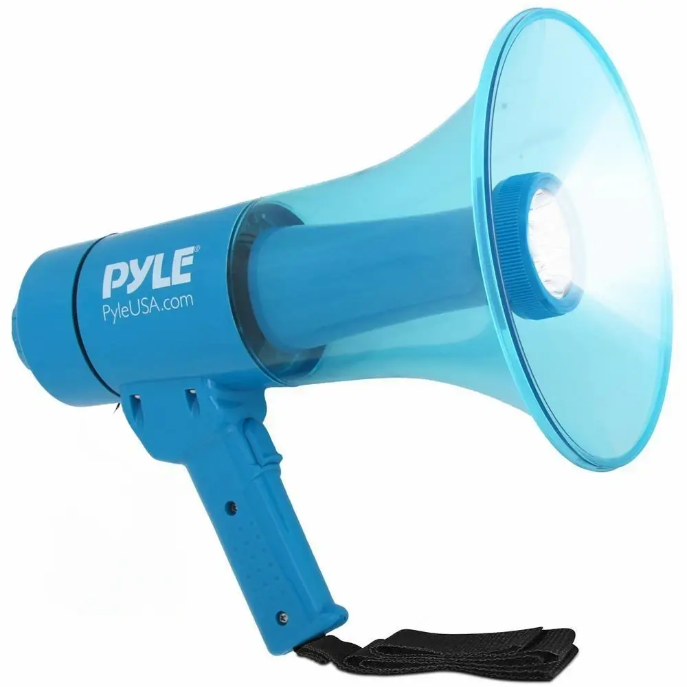 40W Waterproof Megaphone - Blue | Portable Siren Alarm LED Light Megaphone Speaker - 1000+ Square Yard Loudspeaker with Adjustable Volume Control - Ideal for Coaches, Emergency Announcement, Commercial & Outdoor Use