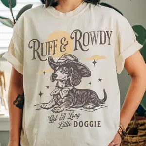 Dachshund Cowboy Shirt, Get a Long Little Doggie, Funny Doxie Mama Gift, Weiner Dog Tee, Sausage Dog T-Shirt, Trendy Western Graphic Tees