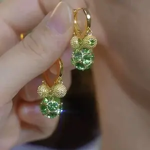 Green Durian Hoop Earrings 14K Gold Plated Sparkling Crystal Fruit Inspired Design, Chic Fashion Jewelry Unique Statement Earrings