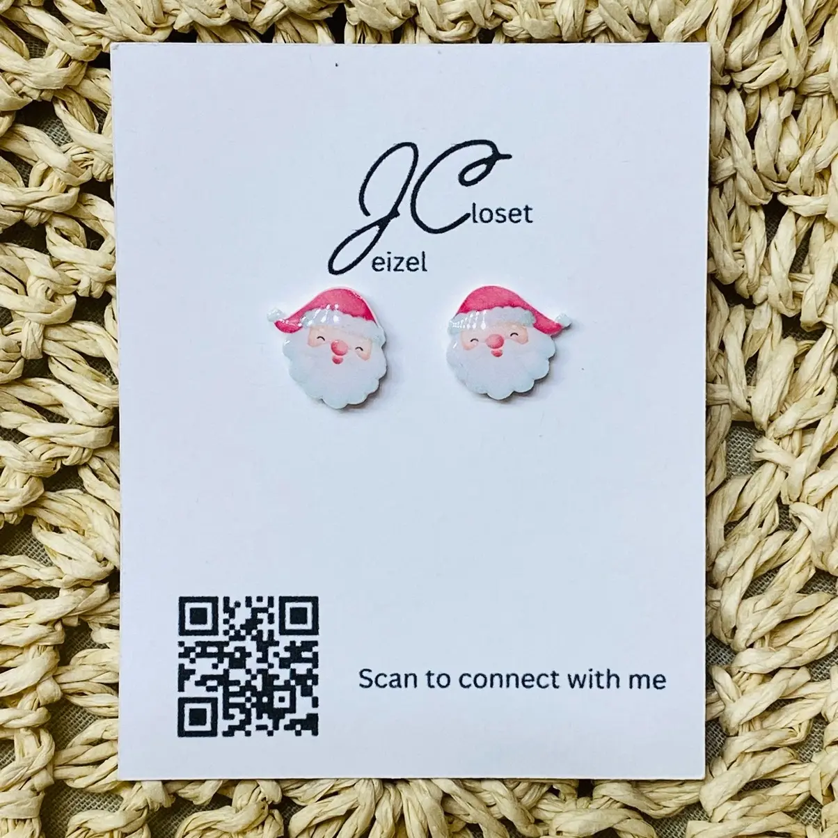 Handmade Pink Santa Stud Earrings for Women, Hypoallergenic and Christmas Themed