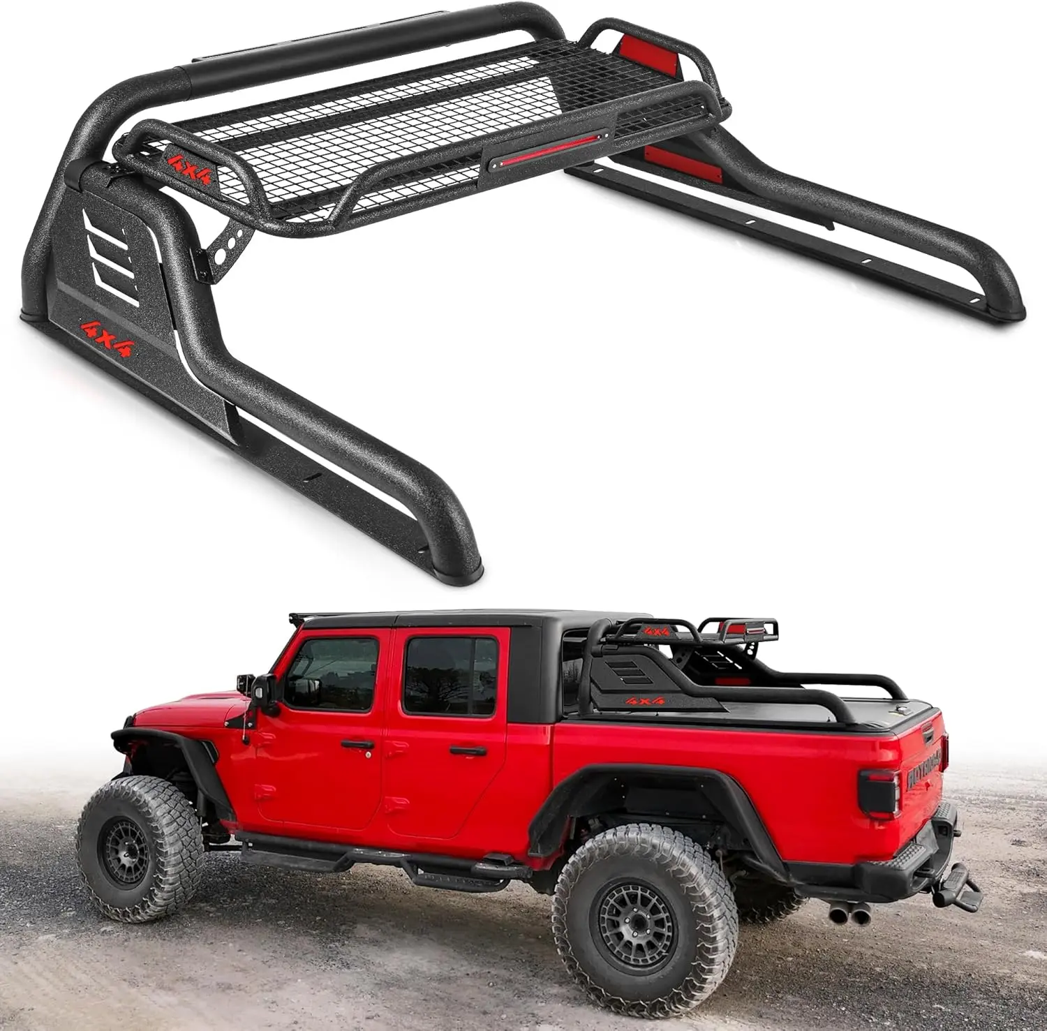 MONOKING  Carbon Steel Roll Bar for 2007-2026 Gladiator JT Tacoma Frontier Canyon Colorado and Ranger, Detachable Cargo Basket, 400 lb Capacity