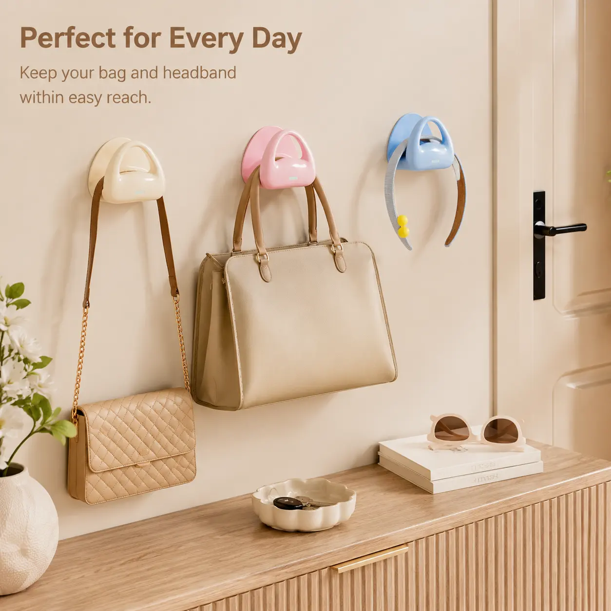 Self-Adhesive No-Drill Wall-Mount Hook - 1 Piece Space Saver Hooks & Rails, Holds Handbags Hair Bands Headphones Accessories, 1 Size for Closet Door Bathroom Home Organization, One Size