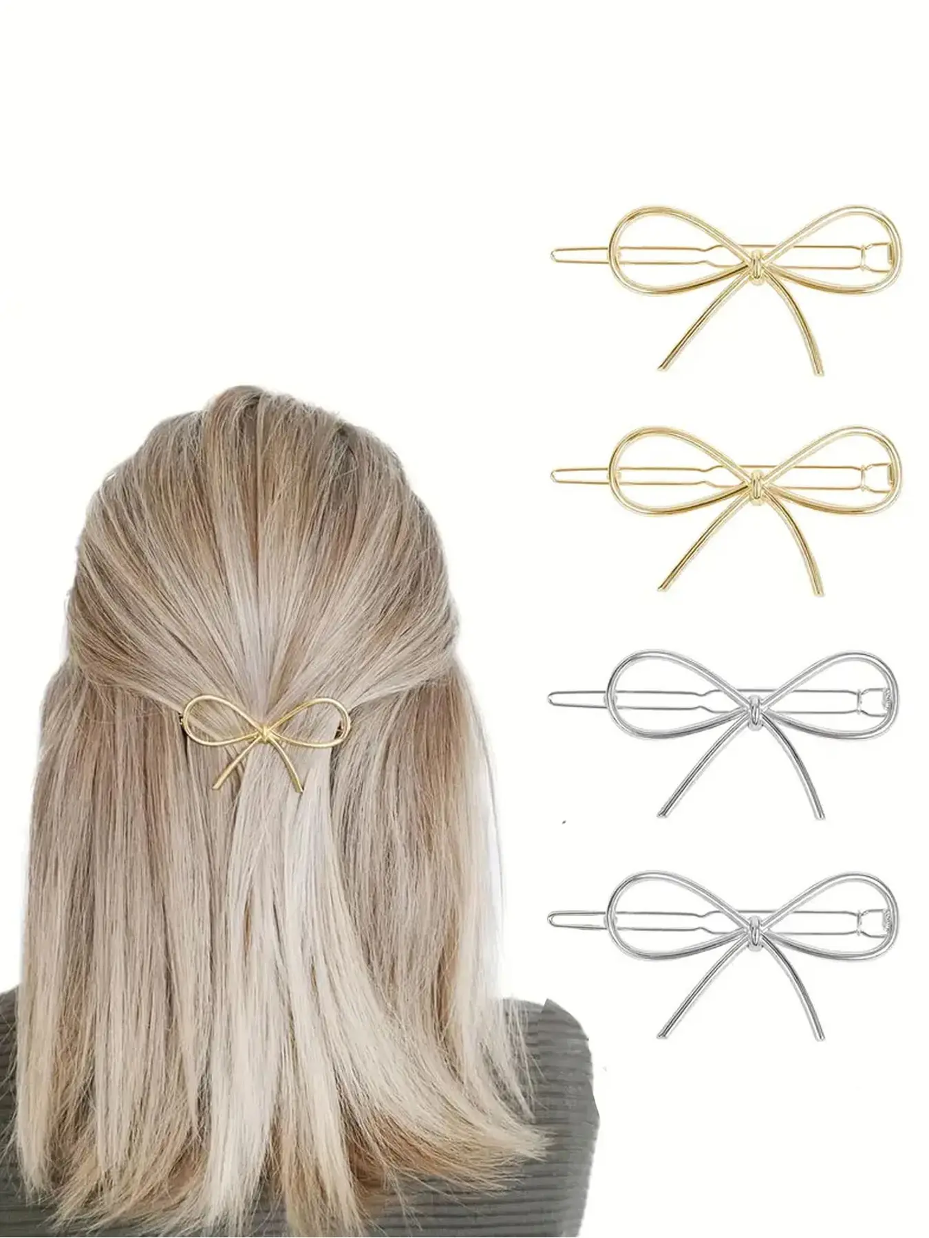 4-piece set of alloy bow shaped hair clips with cute, sweet and simple style, bangs, broken hair accessories, women's daily niche, exquisite hair clips