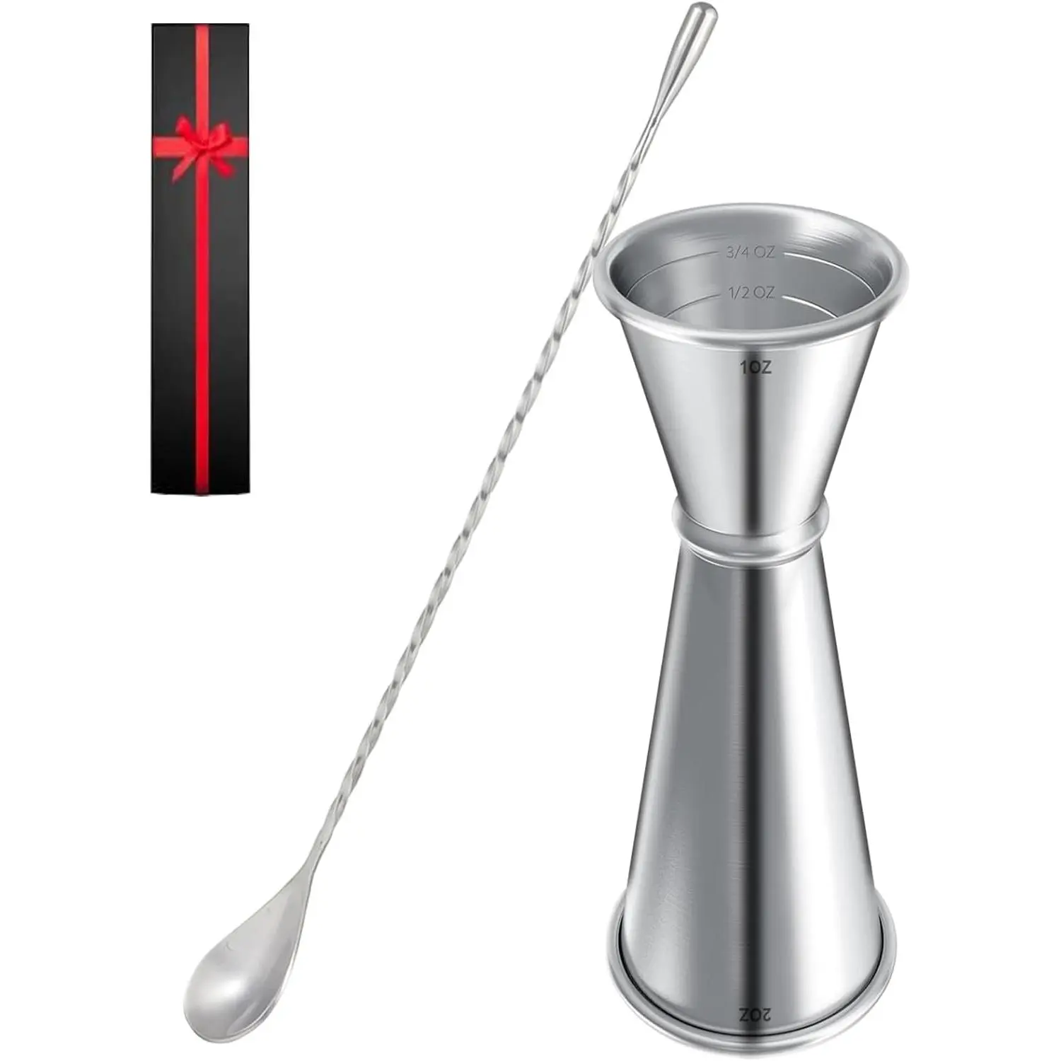 Measuring Jigger & Mixing Spoon Set, Cocktail Jigger for Bartending,Bell Jigger with 1oz and 2oz Measuring Marks, Cocktail Measuring Jigger with Cocktail Spoon,Cocktail Mixing Spoon,bar Mixing Spoon