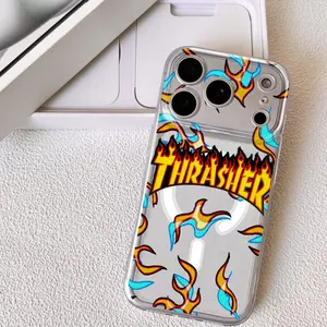 Skateboard Brand T-Thrasher Phone Case For iPhone 17-11 Pro Max Plus, Strong Magnetic Clear Case with Anti-Yellow, MagSafe Compatible Slim Lightweight, Precision Camera Protection Shockproof Scratch-Resistant Cover, Gift Men Women