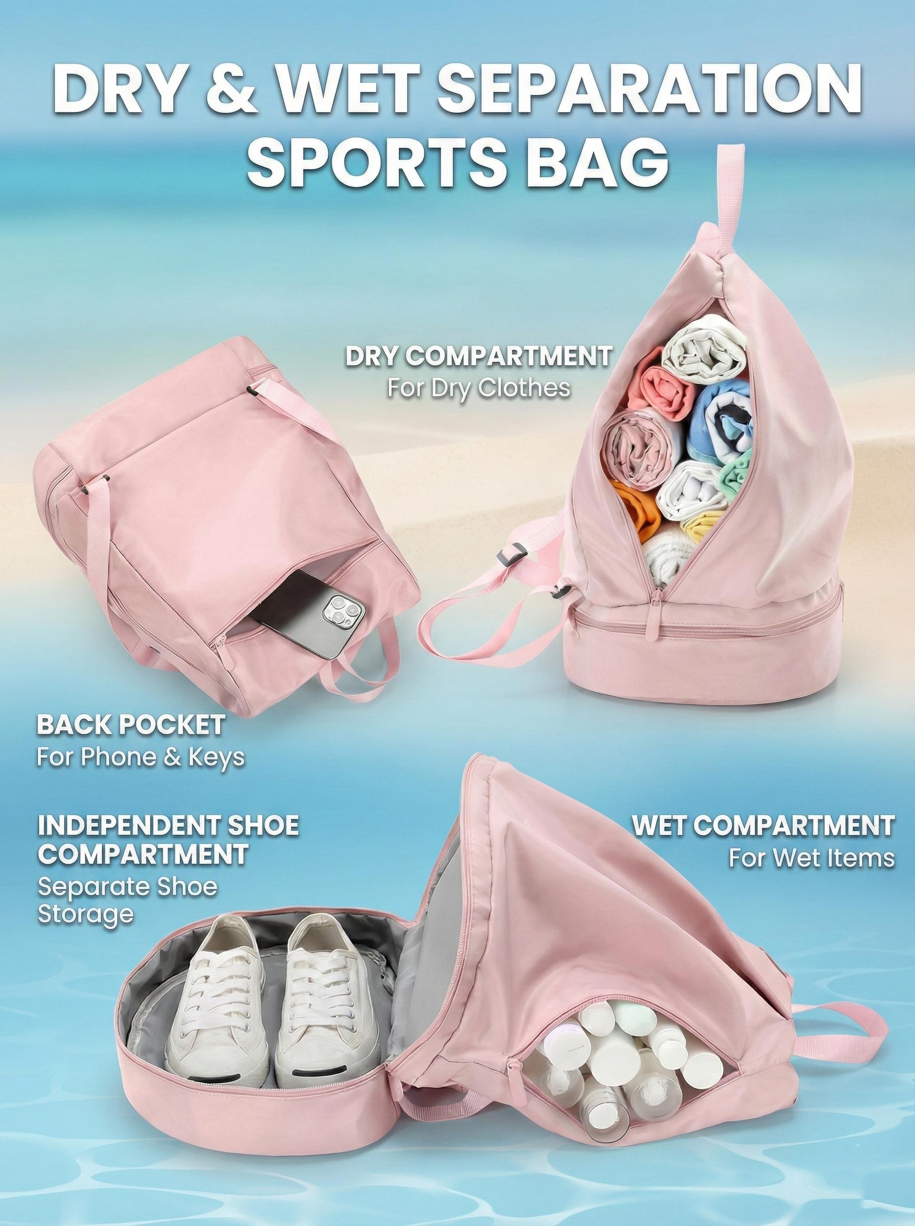 Durable Gym Backpack with Shoe Compartment, Lightweight Wet Dry Swim Bag for Pool and Beach, Water Resistant Sports Daypack for Camping and Travel Essentials