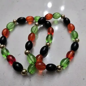 African American Flag Beaded Bracelets - 2 Pair of Colorful Beads with Gold Accents for Stylish Accessory