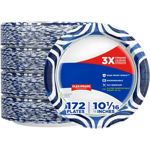 10” Large Paper Plates 43 Count Pack of 4 or 100 Count, 3X Stronger, Heavy Duty Disposable Plates, Microwave Safe, Soak-Proof & Cut Resistant for Messy Meals