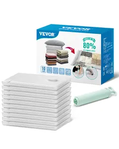 VEVOR Vacuum Storage Bags,  10 Jumbo Space Saver Vacuum Seal Bags, Compression Airtight Space Bags, Zipper Sealer Bags for Clothes, Bedding, Blanket, Pillows, Comforters, Travel (Hand Pump Included)