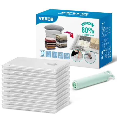 VEVOR 10-Jumbo Leak-Proof Reusable Vacuum Storage Bags with Portable Pump, Durable Space Saving Storage Organizer Bag for Closet, Clothes, Travel & Moving,toolupgrade