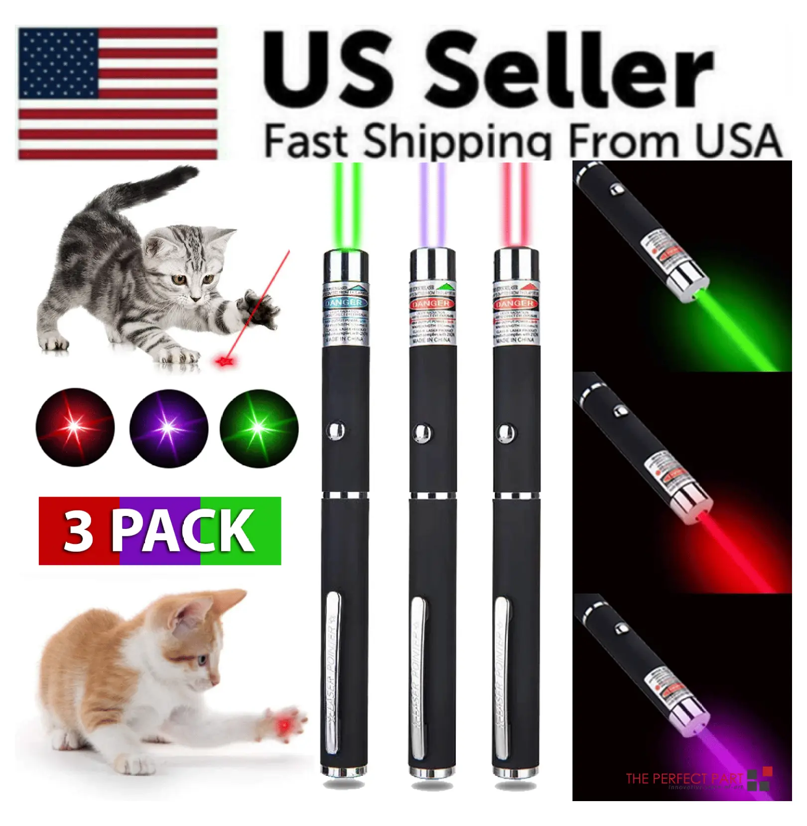 Laser Pointer 3 Pack - 900 Mile Range - Green, Blue, Red Light - Pet Toys & Presentations Default Title