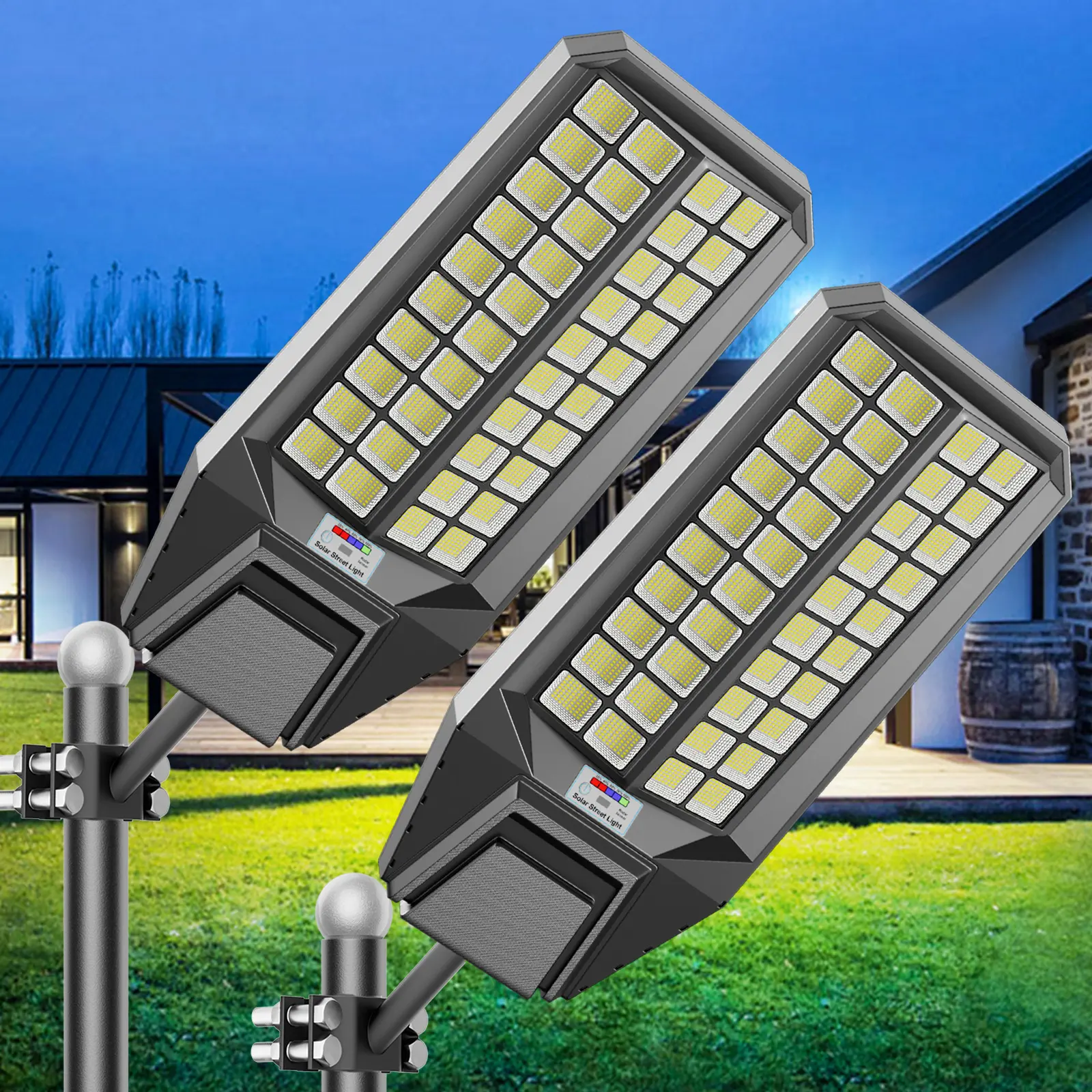 2-PACK Solar Street Lamp, Outdoor Waterproof 9000W Solar Flood Light with Dusk-to-Dawn Motion Sensor, 7000K Powered for Parking Lot, Yard, Walkway