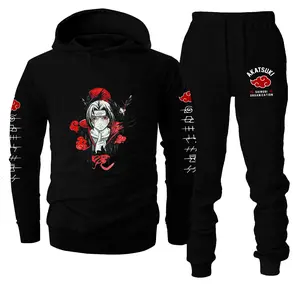 Naruto Anime Men's Casual Hoodies 2 Piece Long Sleeve Jogging Sweatsuit Sets Pullover Hoodie and Sweatpants for Men Women
