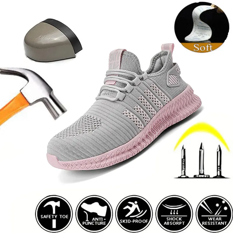 Women's Steel-Toe Work & Safety Shoes - Casual, Cushioned, Chic Laced Anti-Puncture Toe Protection Footwear for On-Job Workers