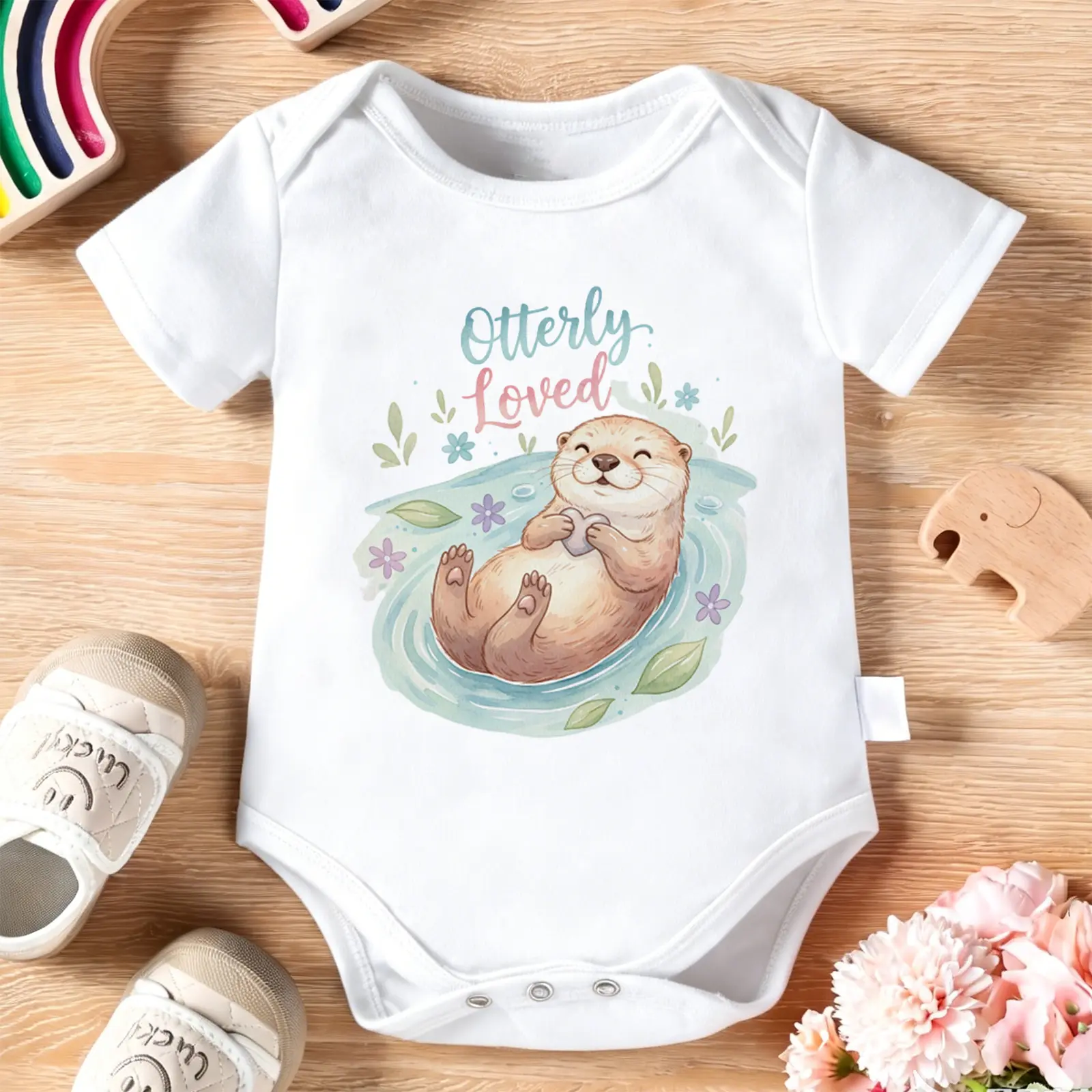 Otterly Loved Otter Baby Bodysuit – Funny Infant 2026 Newborn Clothes, 100% Cotton Jumpsuit for Baby Boys & Girls. Casual Romper with Letter Pattern, Short Sleeve Onesie for Indoor & Outdoor Wear. Perfect Baby Gift