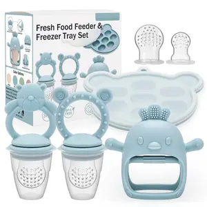 Baby Silicone Fruit Food Feeder Pacifier & Breastmilk Popsicle Freezer Molds,BPA Free Baby Food Storage Containers Frozen Ice Tray for Baby Feeding Safely, Infant Fruit Teething Toy (Blue)
