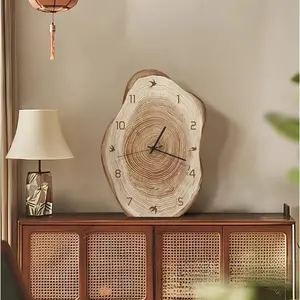 Wooden-style desktop clock, table clock for living room, silent original niche clock, wall-mounted vintage decorative wall clock