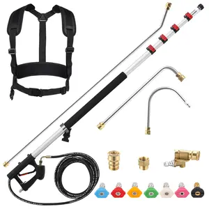 PWACCS 24 FT Telescoping Pressure Washer Wand, Telescopic Spray Wand with Power Washer Extension Wands, Gutter Cleaner Attachment Kit with 7 Nozzle Tips, 2 Adapters, Pivoting Coupler and Support Belt