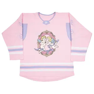 Valentines Matching Couple Pink Hockey Jersey Y2K Oversized delicate embroidery retro sport style baseball jersey Workout Tops,stylish jersey, Sports Jersey, Vintage Jersey, Long Sleeve Top,summervibes