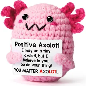 Positive Axolotl Crochet Plush Emotional Support Gift for Women Unique Office Car Decor Cute Birthday Present Gag Gift for Coworkers