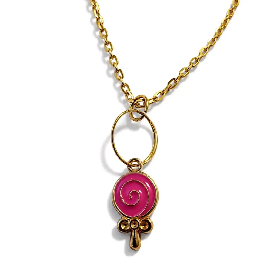 18.5" Pink and Golden Lollipop Candy Necklace