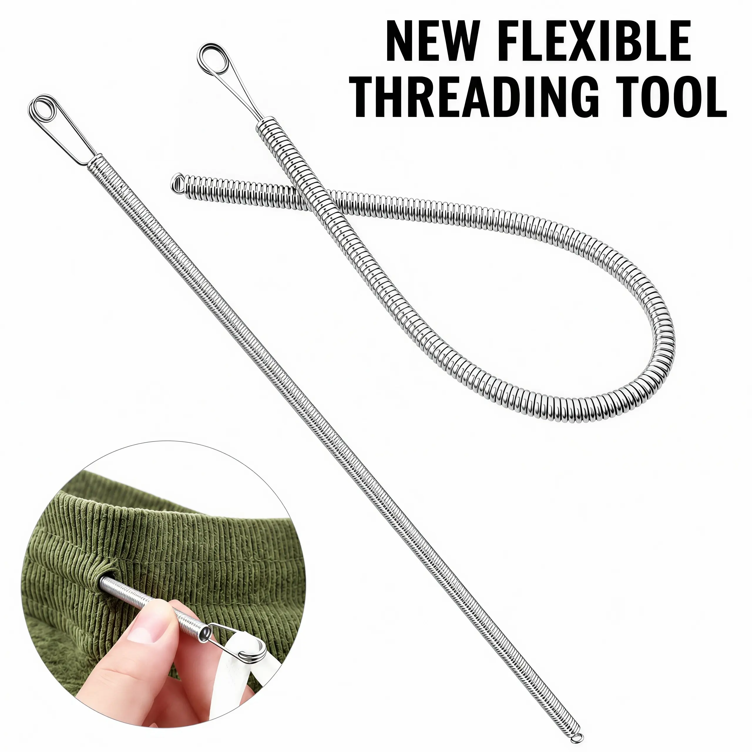 2 Pack Flexible Spring Drawstring Threader Tool, Universal Cord Threading Clip, Quick Drawstring Replacement Kit, Sewing Repair Accessory for Hoodies, Sweatpants Waist Drawstrings
