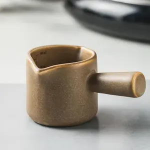 Espresso Measuring Cup, Ceramic Espresso Cup with Handle, Expresso Shots Cups Double Spouts Milk Cup, Espresso Accessories, 3 Oz/ 90 Ml, Brown YHOJOY YHOJOY