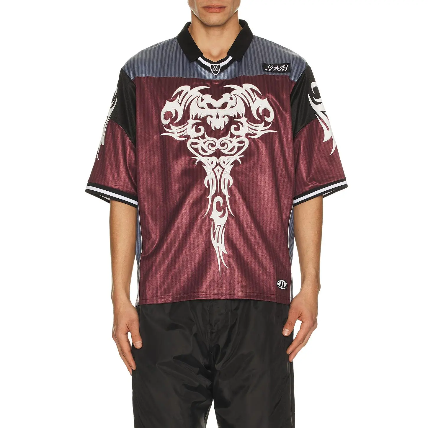 Jaded London Shadow Stripe Football Jersey in Burgundy