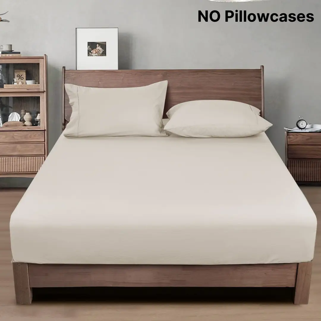 PHF 1 count Cotton Fitted Sheet, Cozy Cloud Soft Linen Like Bottom Sheet, 100% Garment Washed Cotton with Elastic 16'' Deep Pockets, Easy Fit Breathab