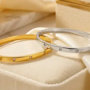CZ Stone Bangle Bracelet Women | Gold Silver Titanium Steel | Daily Wear