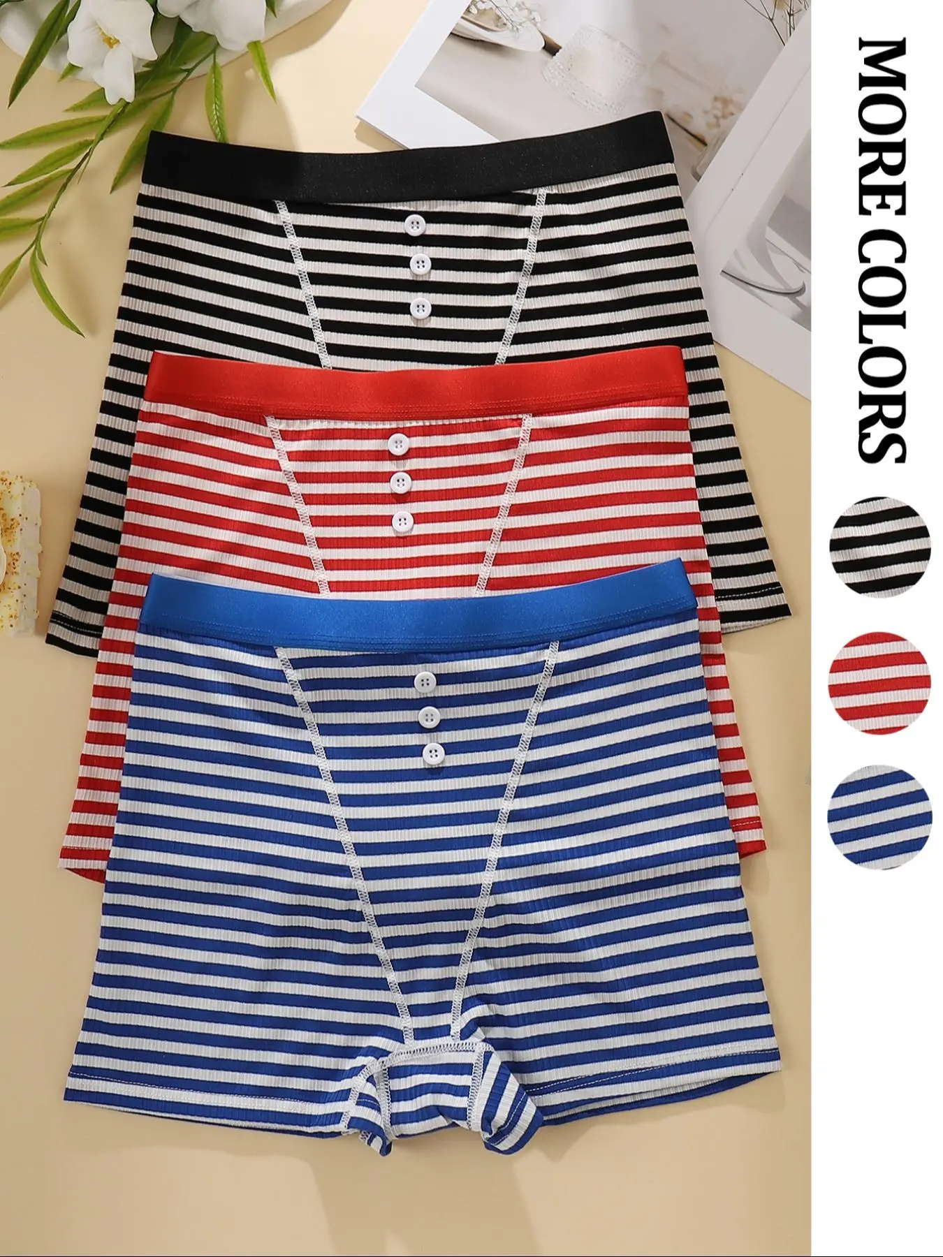 Women's Striped Print Boyshorts, Soft Comfy Breathable Panty for Daily Wear, Underwear for All Seasons, Soft Breathable Knicker, Womenswear, High Waist Panties, Casual Breathable Knicker, Breathable Comfy Innerwear