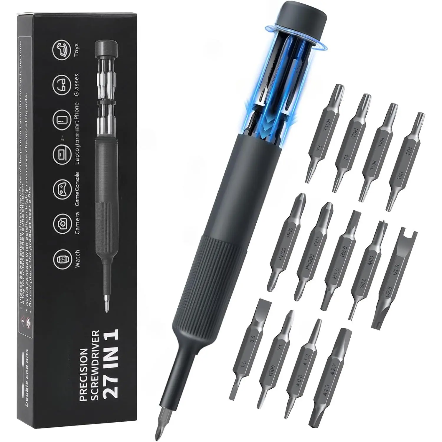 27-in-1 Precision Screwdriver Set Multi Bit Small Screwdriver Magnetic Mini Screwdriver Set Pen Style Manual Repair Tool Kit for Eyeglass, Watch, Computer, Jewelers, Laptop, Electronics, Phone