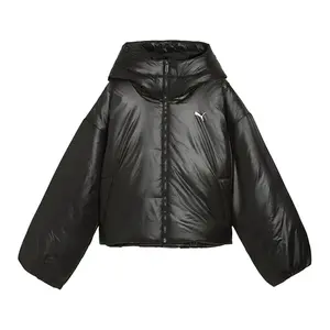 PUMA Womens Wardrobe Essentials Shiny Hooded Padded Jacket Athletic Outerwear Casual - Black